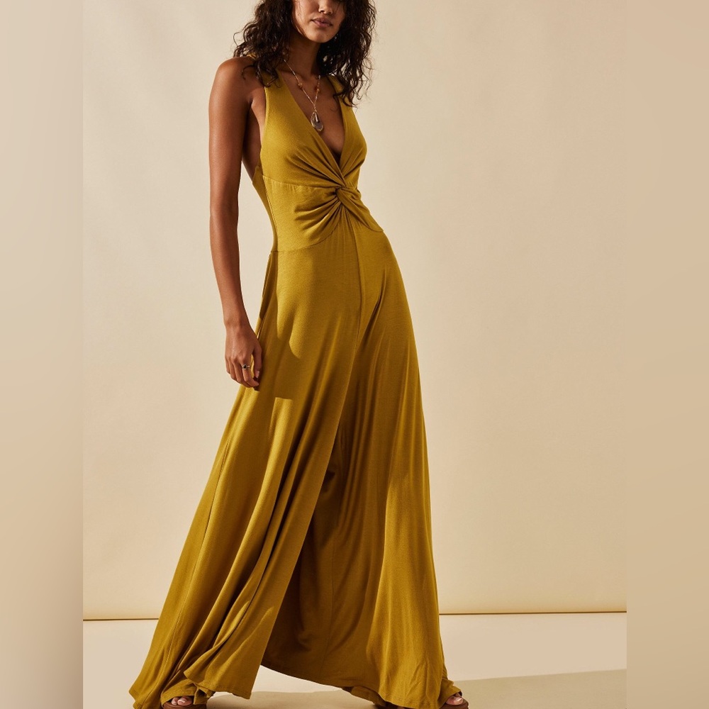 NWOT Free People Harlow One Piece Jumpsuit in Honey Mustard - Picture 2 of 6